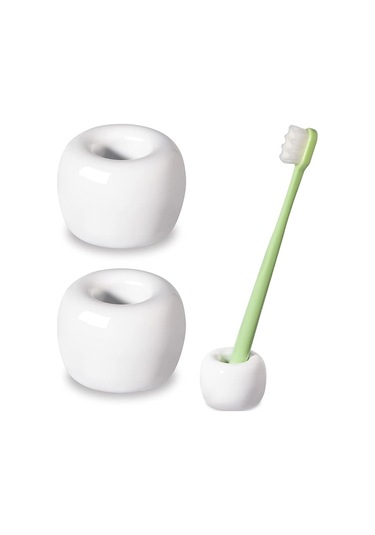Banyo Tezgahları İçin Seramikten Şık Mini Diş Fırçası Tutucu, Beyaz, 2'li Diğer