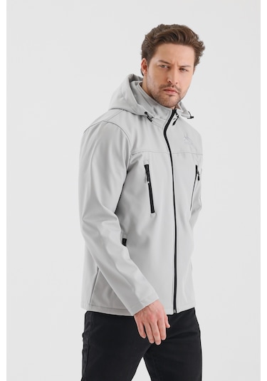 Çıkartılabilen Fermuarlı Kapüşon Cepli İçi Polarlı Su Geçirmez Softshell Erkek Mont Taş Taş