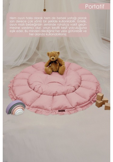 Mordesign Bebek Yatağı Ve Oyun Halısı, Babynest, Yenidoğan Oyun Halısı, Açılır/kapanır Yatak, Bloom Serisi 135 X 135 Pudra