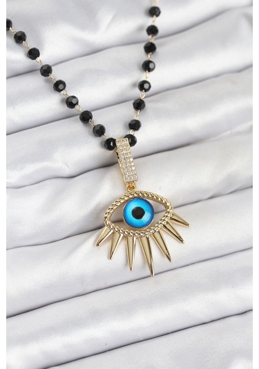 Zarif Kadın İçin Çelik Kristal Boncuklu Göz Zincir Kolye Metalik