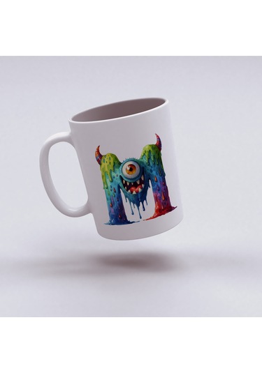 M Harfi Bardak, Sevimli Canavarlar Harflı Bardak Hediyesi Porselen Beyaz