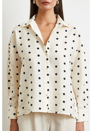 Puantiyeli Oversize Gömlek Siyah Siyah