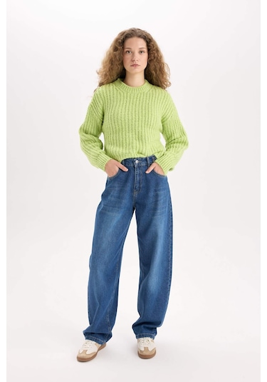 DeFacto Coool Oversize Geniş Kalıp Bisiklet Yaka Triko Kazak V1811AZNSGN597 Yeşil