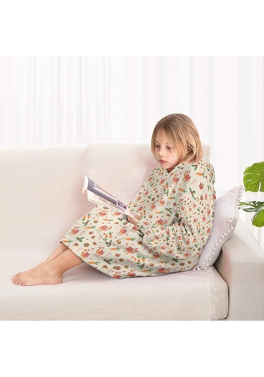 Noel Temalı 6-13 Yaş Çocuk Giyilebilir Battaniye Hoodie, Kalın Peluş, Büyük Boy-a135 Krem - Pembe