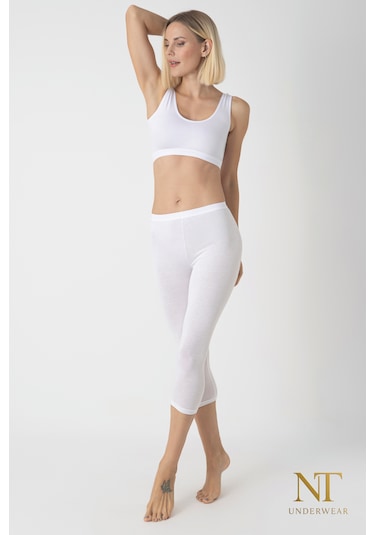 Nt Underwear Kadın Bambu Kapri Tayt Hafif, Rahat, Terletmeyen Beyaz