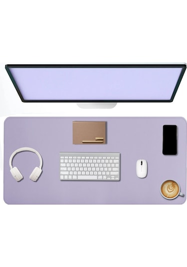 Deri Mouse Pad Dikişli Kenar Çift Yönlü Kullanım Masa Matı Sümen 90x40 Xl Lila