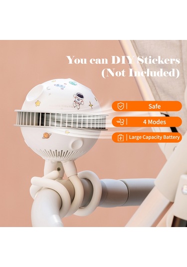 Padalink Bebe Arabası Fanı, Bladesiz Tasarım, 4 Hız Ayarı, Telefon Tutucu, Şarj Edilebilir, Pembe Renkli Ahtapot Desenli F55