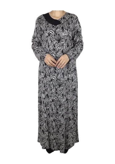 Kadın Desenli Oskar Kumaş Kulplu Elbise Anne4 Siyah