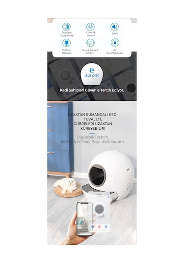 Els Pet Smart Pro Akıllı Otomatik Kedi Tuvaleti App Kontrol Uv Temizleme