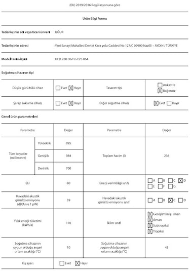 Uğur UED280 DGT G D/S R64 Yatay Derin Dondurucu Beyaz