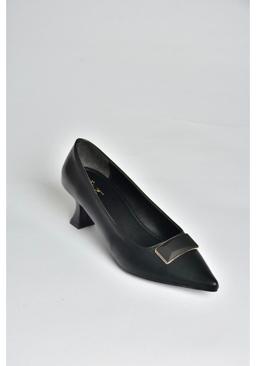 Fox Shoes V250521109 Siyah Kalın Topuklu Sivri Burun Kadın Ayakkabı Siyah