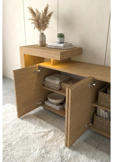 Burc Ledli Konsol 200 Cm Meşe
