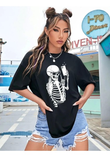 Baskılı T-shirt - Siyah Siyah