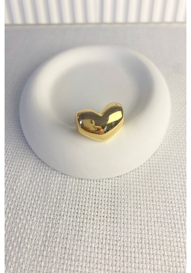 Kadın Yüzük Düz Plaka Tombik Kalp Model Yüzük Altın - Gümüş