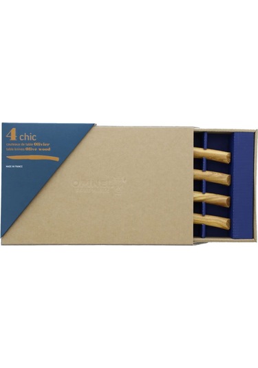 Opinel Chic 4'lü Et Bıçağı Seti - Zeytin Ağacı Olive Wood Kahverengi
