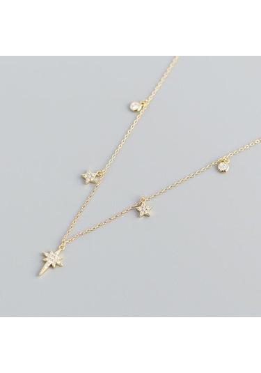 925 Ayar Gümüş Kolye Hediye Kadın Minimalist Boho Kişiselleştirilmiş Lüks Tasarım Star Kakma Elmas Güzel Kuyumculuk Kolyeler Altın - Beyaz