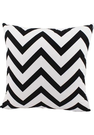 Suntek Kanvas Şerit Baskılı Kırlent Örtüsü Minder Siyah-60cm