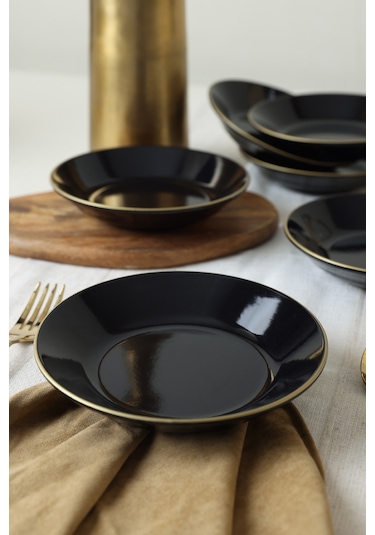 Keramika Siyah Gold Bahar Yemek Tabağı 19 Cm 6 Adet Siyah