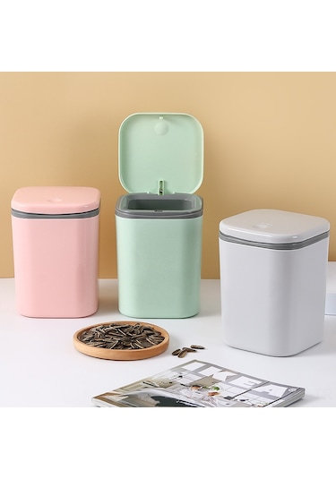 Qingmipy Ofis Masaüstü Çöp Kutusu, Pp Malzeme İle Dayanıklı, Kapaklı, Dormitorio Ve Yatak Odası İçin Küçük Çöp Saklama Kutusu Siyah, 1 Adet