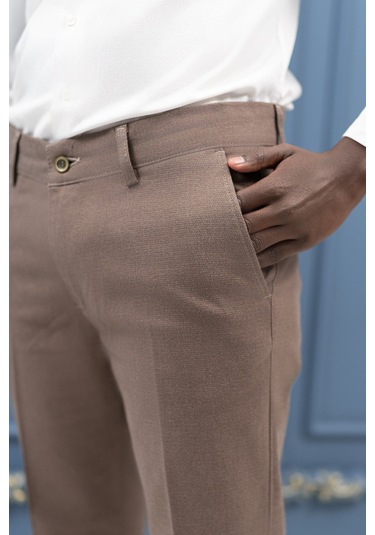 Notra Regular Fit Pamuklu Dokulu Kışlık Gabardin Pantolon Kahverengi
