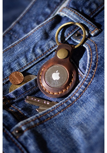 Airtag Uyumlu Deri Koruyucu Kılıf Anahtarlık / Hakiki Deri