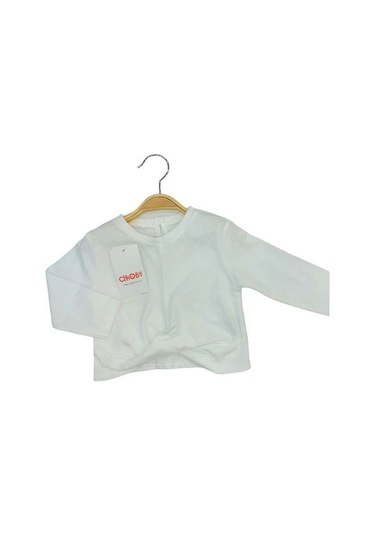 Kız Bebek Pamuklu İnce Uzun Kollu Crop Bluz-13564 Ekru
