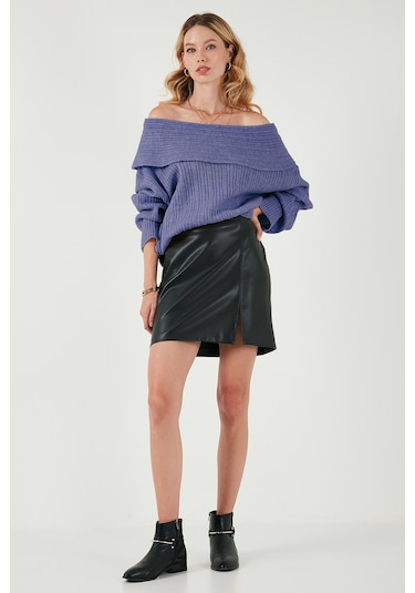 Lela Oversize Fit Madonna Yaka Triko Bayan Kazak 4615216 Lila