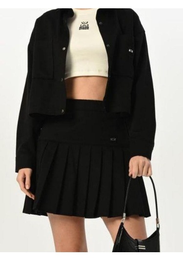 Kız Çocuk Gabardin Ceket Etek Takım-15522 Siyah