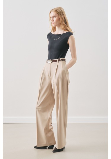 Dına Pile Detaylı Pantolon Bej Bej
