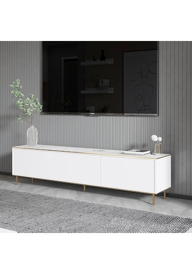 Tv Sehpası Kozan Beyaz Mermer Desen Gold 180 Cm