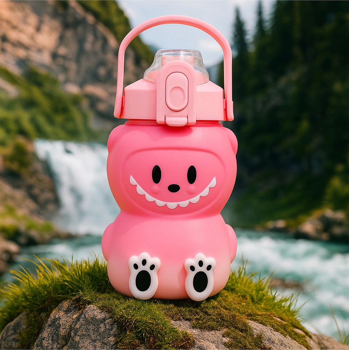 Labubu Matara Pembe 1000 Ml Sevimli Kapaklı Su Şişesi, Okul & Spor İçin Dayanıklı Su Kabı Pembe