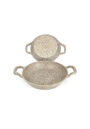 3728 - 2 Parça - Döküm, Bio Granit, 16 Ve 20 Cm Sahan Seti, Kum Beji Rengi Kahverengi