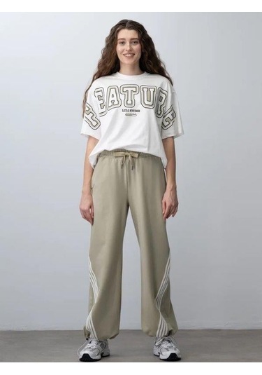 Kız Çocuk Future Baskılı Çizgili Oversize Eşofman Takım-15537 Yeşil