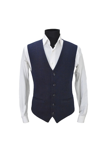 Mentor Regalo Erkek Yelek V Yaka Lacivert Kabartma Desen 50454