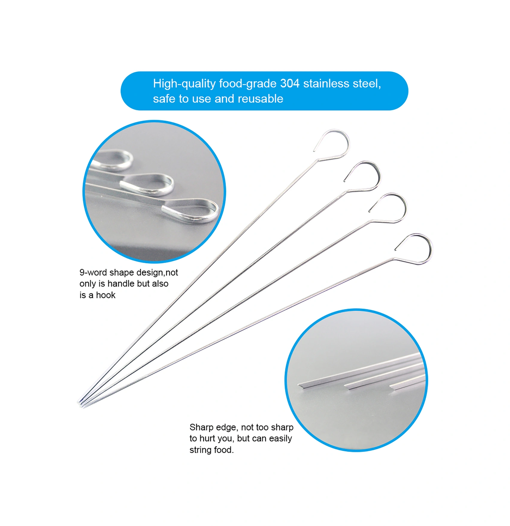 Geeroyoo 12 Adet 33.8cm Gıda Kalitesi Paslanmaz Çelik Şiş, Düz Uçlu, Kavrama Kolu Ve Kanca Tasarımı İle Bbq, Tavuk, Et, Sebze İçin Uygun Gümüş