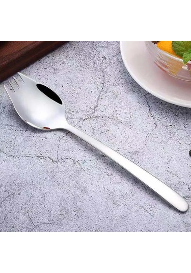 Lemestar 2'li Tuzaklı Çatal Kaşık Seti, 304 Paslanmaz Çelik, Salata Tatlı Kek İçin, Seyahat Kamp Günlük Kullanım, Yemekhane Gereci Gümüş