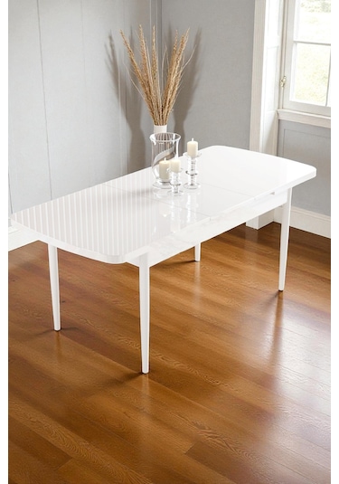 Mura Beyaz 80x132 Açılabilir Mdf Masa Yemek Odası Takımı, Mutfak Takımı 4 Adet Sandalye Lacivert