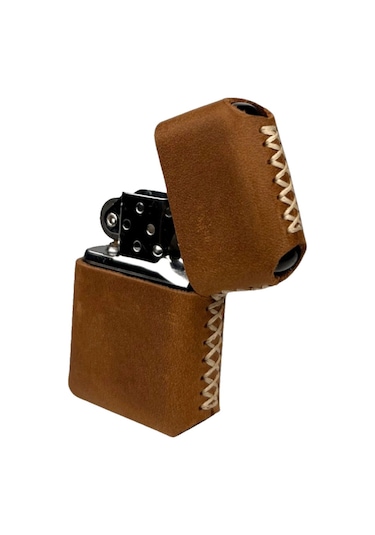 Handmade El Yapımı Hakiki Deri Zippo Modeli Çakmak Açık Kahverengi