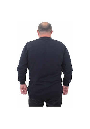 Starbattal Erkek Büyük Beden Polo Yaka Düğmeli Triko Kazak 23700 Lacıvert-Lacıvert Lacivert