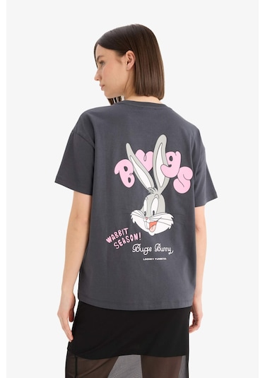 Defacto Coool Looney Tunes Oversize Geniş Kalıp Sırt Baskılı Kısa Kollu Tişört E9847ax25auar191 Antrasit