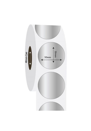 Aysan Etiket Boş Yapışkanlı Gümüş Metalize Barkod Etiketi 50mm Çap 1