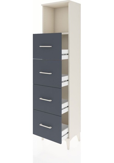 Arges Dolap Tek Raflı 4 Çekmeceli 44x30x182 Aytaşı-antrasit Aytaşı
