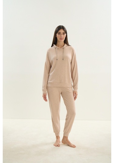 Kadın Uzun Kol Kapüşonlu Bej Eşofman Takım C6t9n9o51 001