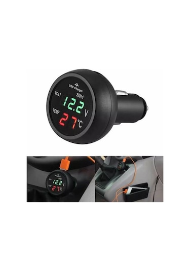 Lionsa USB 3 İn1 Araç Voltmetre Termometre