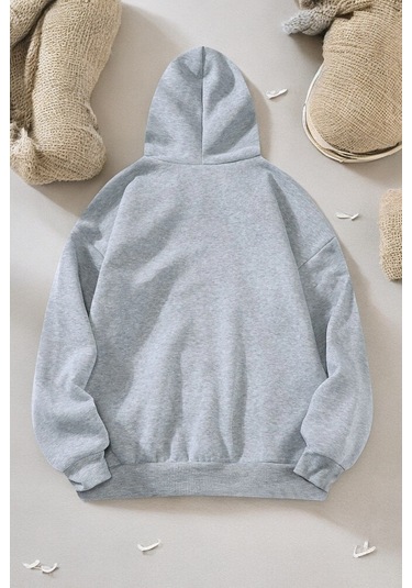 Mind Life Vibes Baskılı Oversize Sweatshirt Gri