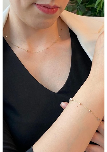 Zümrüt Sarraf 14 Ayar Altın Kadın Renkli Dorika Toplu Zincir Kolye Bilekllik Set