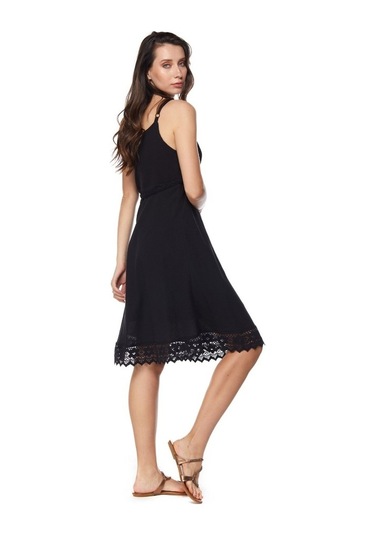 Şile Bezi Siyah Askılı Kemerli Elbise