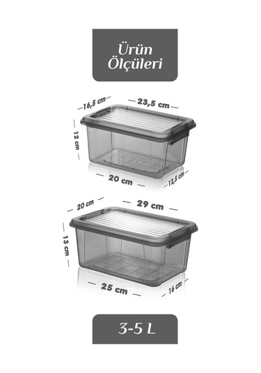 2'li Set Kilit Kapaklı Un Bakliyat Erzak Kabı - Çok Amaçlı Düzenleyici Deterjan Saklama Kutusu 3l-5l Siyah