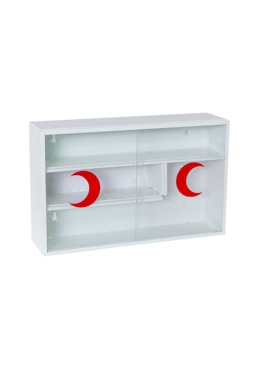 Akşan 405 Şeffaf Sürgülü Metal Ecza Dolabı Beyaz