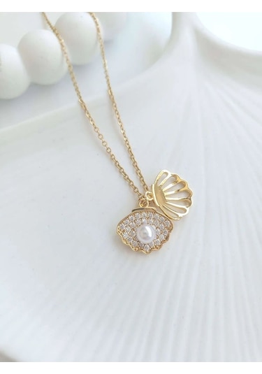 Çelik Gold Istiridye Kadın Kolye Sevgiliye Hediye Altın